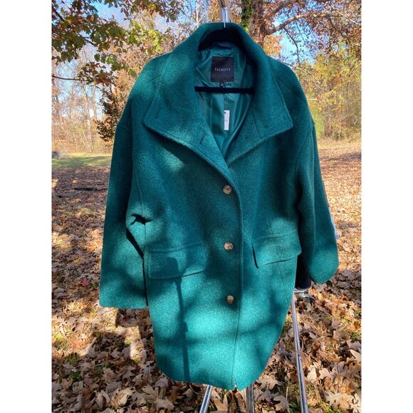 NWT Talbots XL Teal Green Wool Blend Coat With Button Front & Pockets - Picture 6 of 6